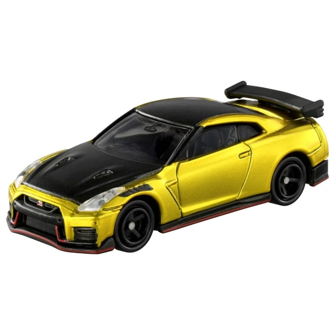 Gold and black toy Nissan GT-R with spoiler.