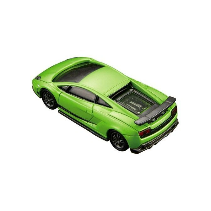  Green toy Lamborghini with black spoiler and wheels.