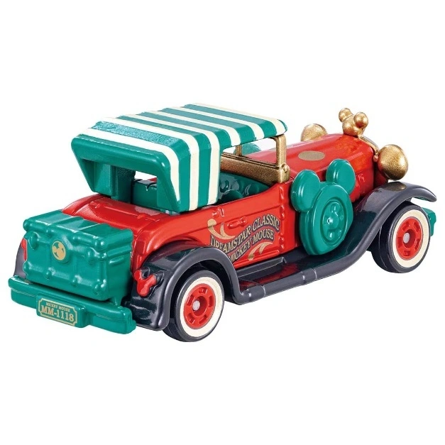  Red toy car with green stripes and Mickey Mouse ears. License plate reads MM-1118.