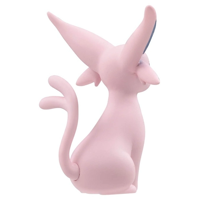 Pink Espeon Pokémon figure with long ears and a forked tail, sitting in a relaxed pose.