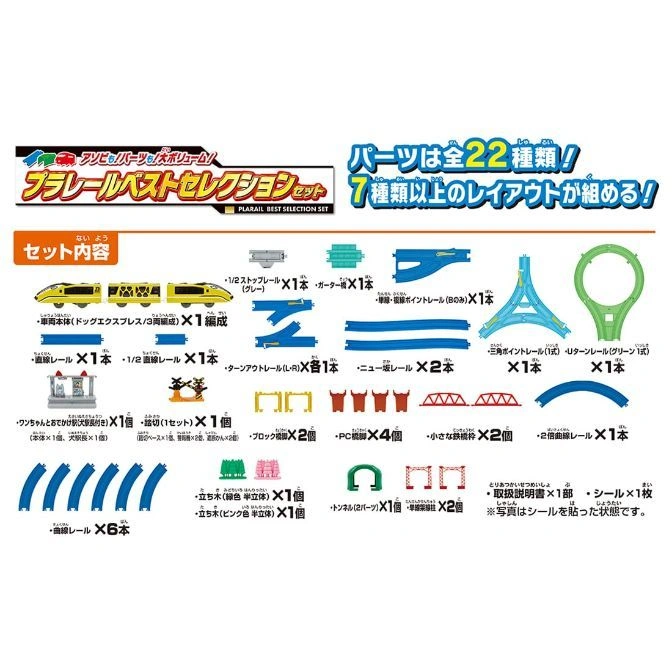 Plarail Best Selection Set: train, tracks, scenery. Build 7+ layouts! Includes Dog Express train, tunnels, bridges, trees, and more.