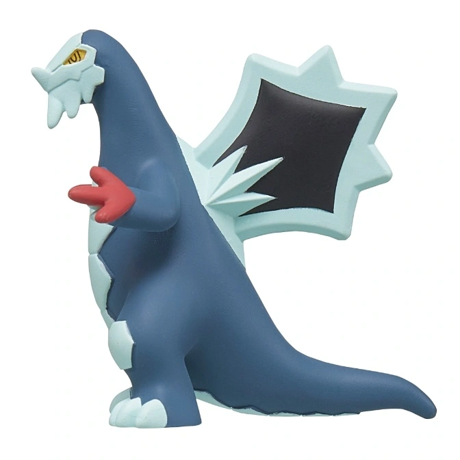  Blue and white Drakloak toy with red hand raised.