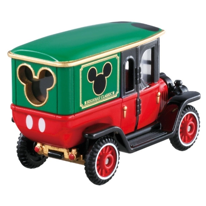  Mickey Mouse High Hat Classic toy car, red and green with Mickey Mouse ears cutouts.
