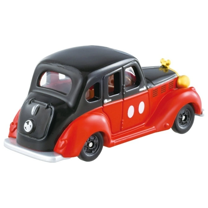  Mickey Mouse toy car: black roof, red body with white circles, and Mickey Mouse hood ornament.