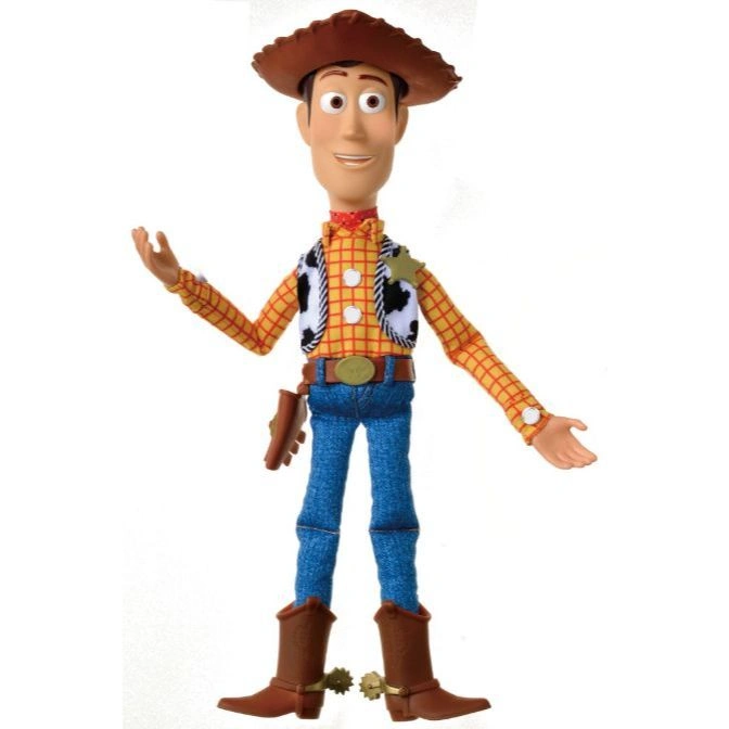  Toy Story Woody doll with hat, vest, jeans, and boots with spurs, arms outstretched.
