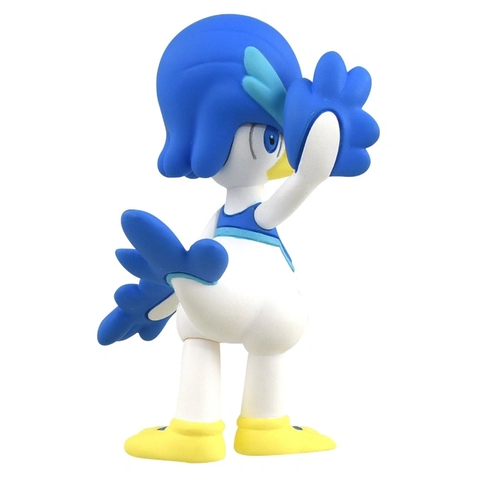  Piplup toy figure with blue hair and yellow shoes, waving.