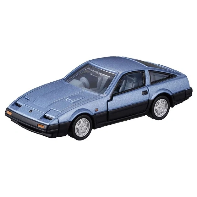 Blue and black toy Nissan Z car with detailed wheels and interior.