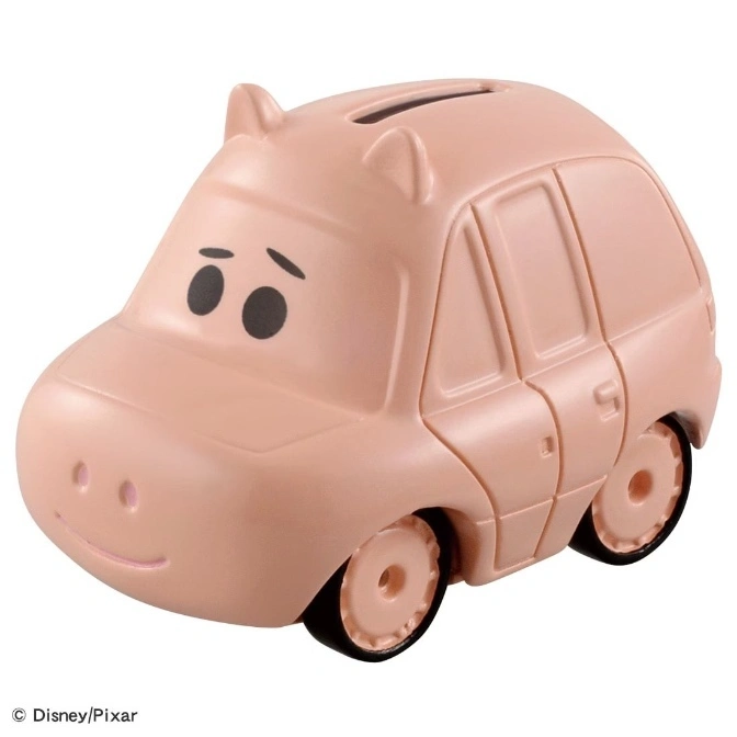 Toy Story's Hamm as a pink car-shaped coin bank with a slot on top.