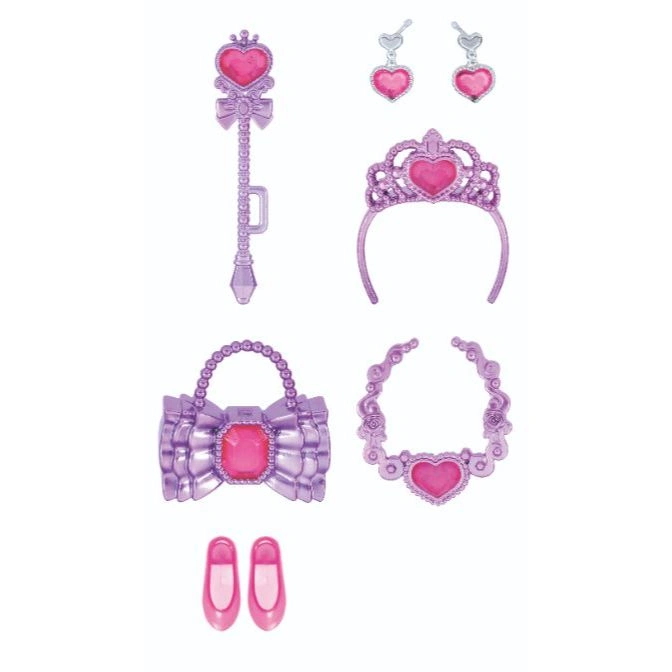  Toy princess dress-up set with wand, tiara, jewelry, purse, and shoes, all in pink and purple.