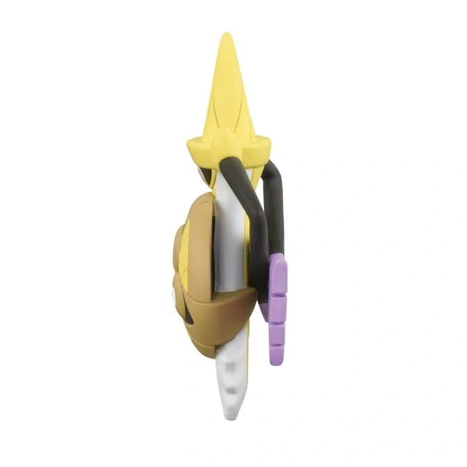  Aegislash toy with yellow blade, brown shield, and purple handle.