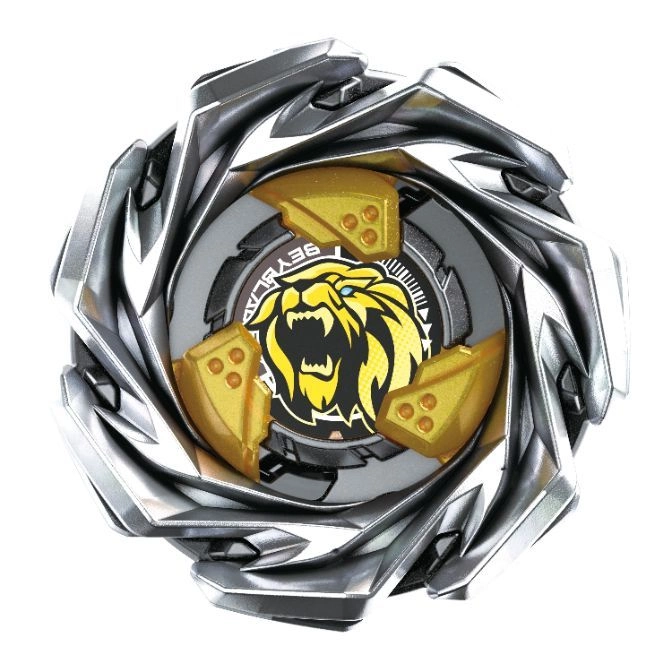  Silver and gold Beyblade with a lion emblem.