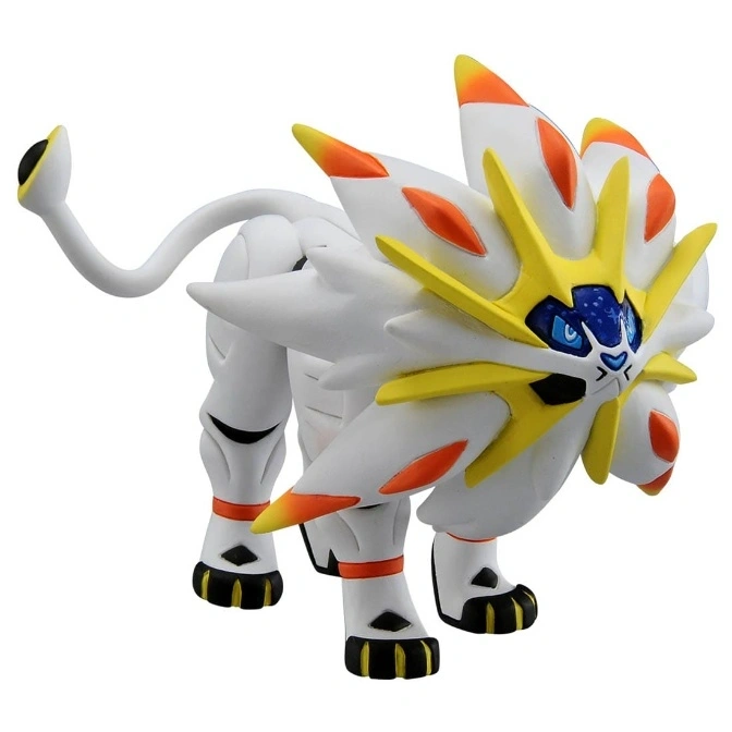  Solgaleo Pokémon toy figure with white body, yellow mane, and orange accents.