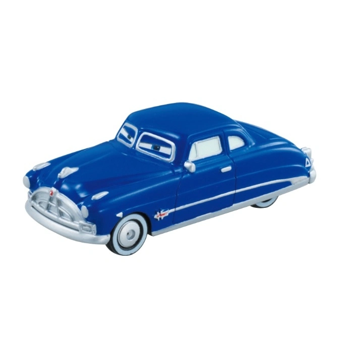 Blue Doc Hudson toy car with white tires and cartoon eyes.