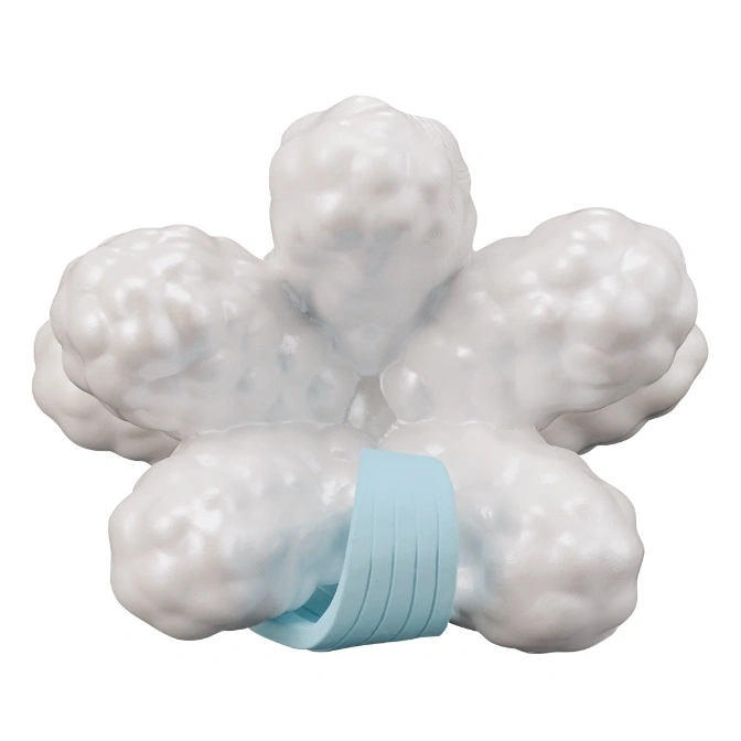  White cloud-shaped toy with a light blue band around the base.