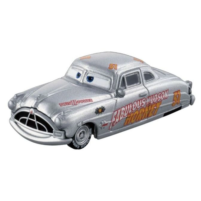 Silver Doc Hudson toy car with racing decals and number 51.