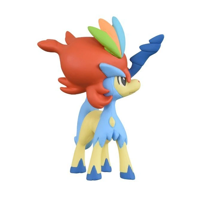  Pokemon Keldeo toy figure with orange head, blue neck, and horn.
