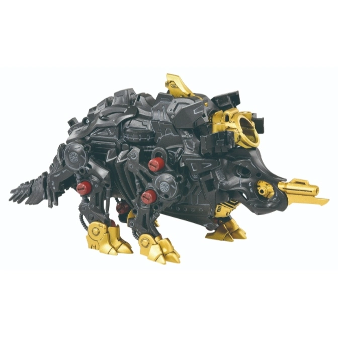  Black and gold Zoids Gordos toy with mechanical details and a spiky tail.