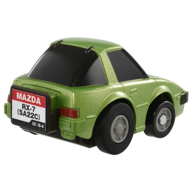  Green toy Mazda RX-7 (SA22C) car with black windows and oversized wheels.