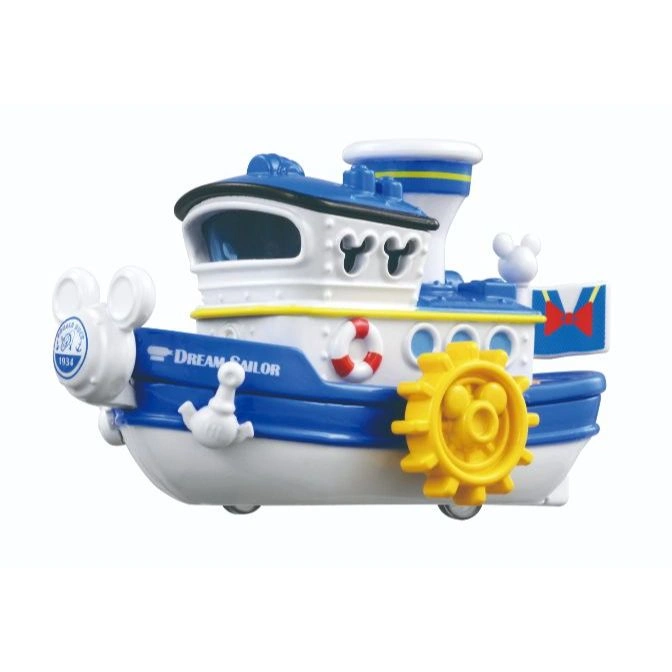  Mickey Mouse 'Dream Sailor' toy boat with paddle wheel, blue and white design.