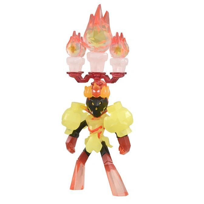 Fire-themed toy figure with flame headpiece and shoulder pads, standing upright.