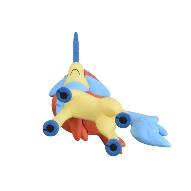  Cobalion Pokémon toy figure lying on its back, showing its blue hooves, yellow body, and red mane.
