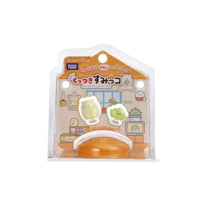 Sumikko Gurashi suction cup toy set in house-shaped packaging with character figures and a clear base.