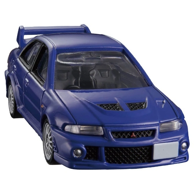  Blue Mitsubishi Lancer Evolution toy car with spoiler.
