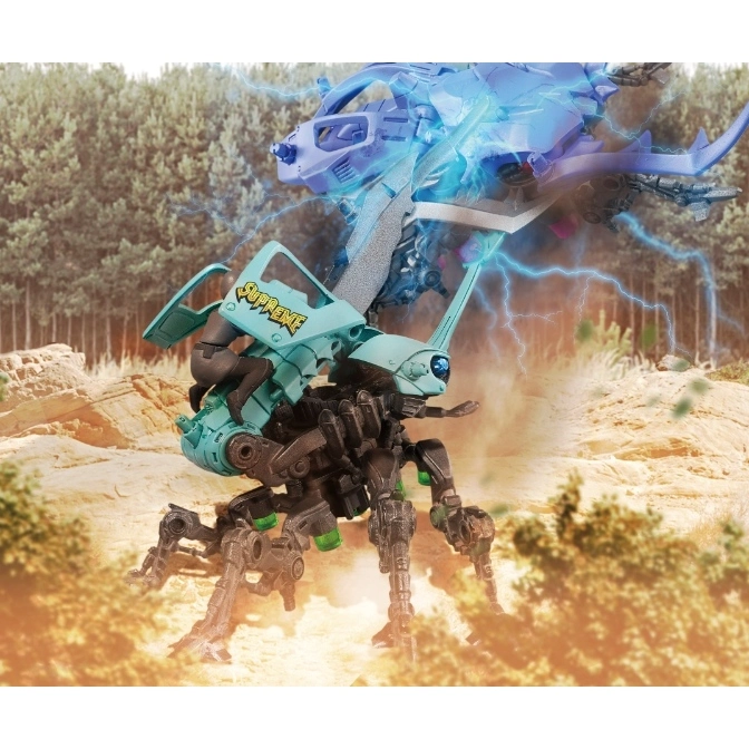  Supreme beetle robot toy with lightning effects, set in an outdoor environment.