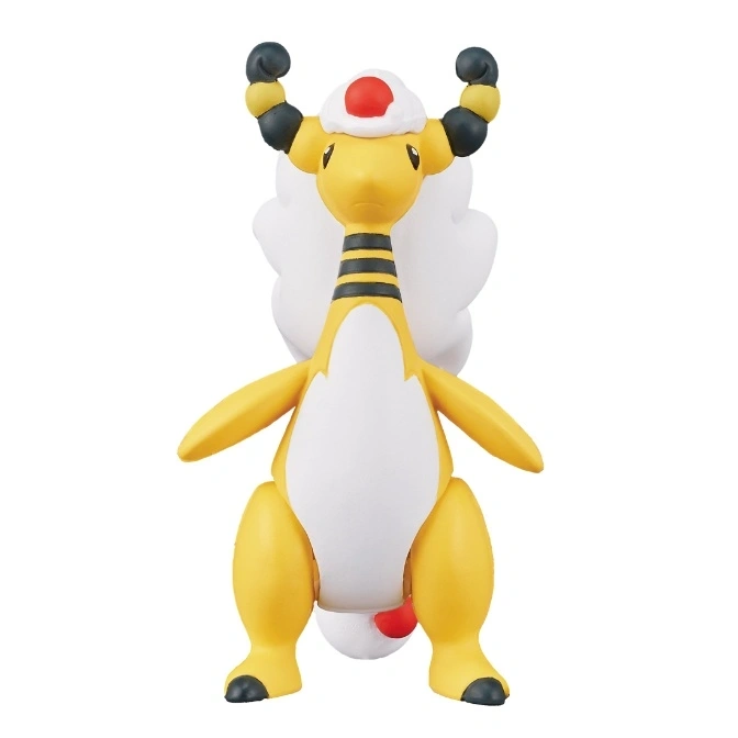 Ampharos toy figure with yellow body, white belly, and black stripes on neck.
