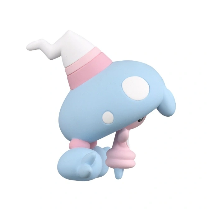  Pastel blue and pink Pokémon toy with a white hat and round features.