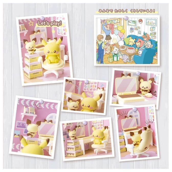  Toy Pikachu and Mimikyu in various room settings, displayed as pinned photos.