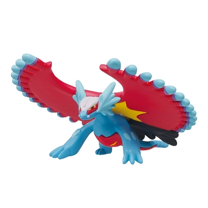 Blue and red Pokémon toy with wings outstretched, ready to take flight.