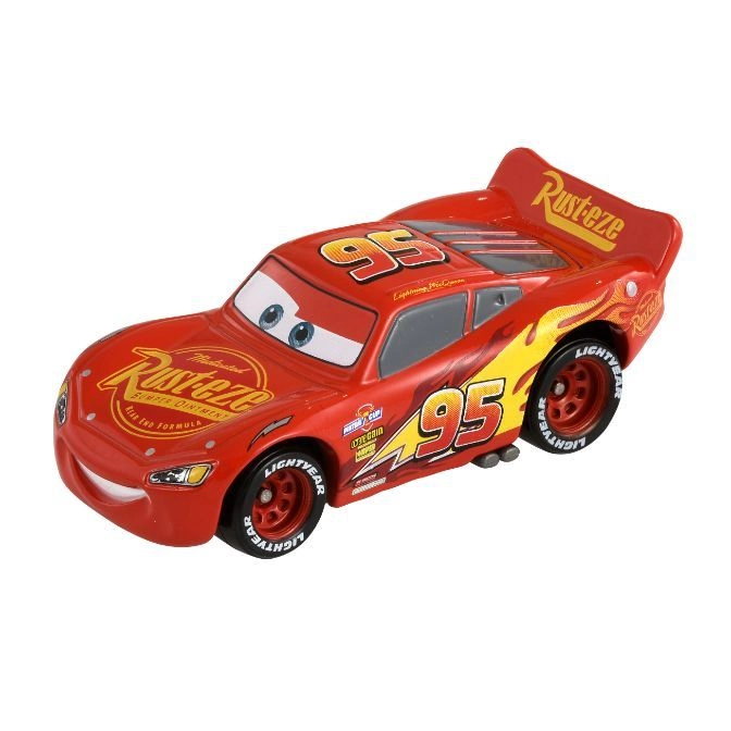 Red Lightning McQueen toy car with Rust-eze logo and number 95.
