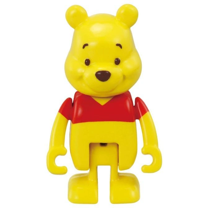  Yellow Winnie the Pooh block toy with a red shirt, standing upright.