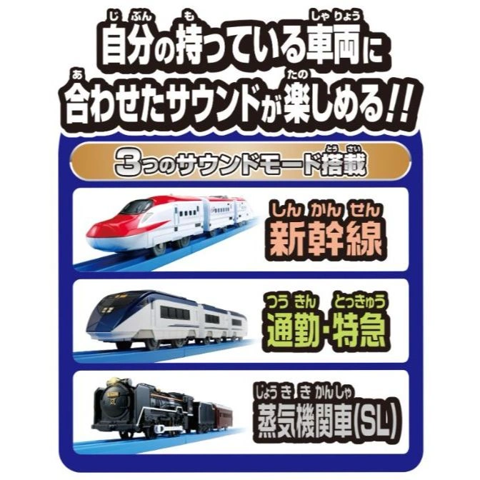  Toy train set with 3 sound modes: bullet train, commuter express, and steam locomotive.