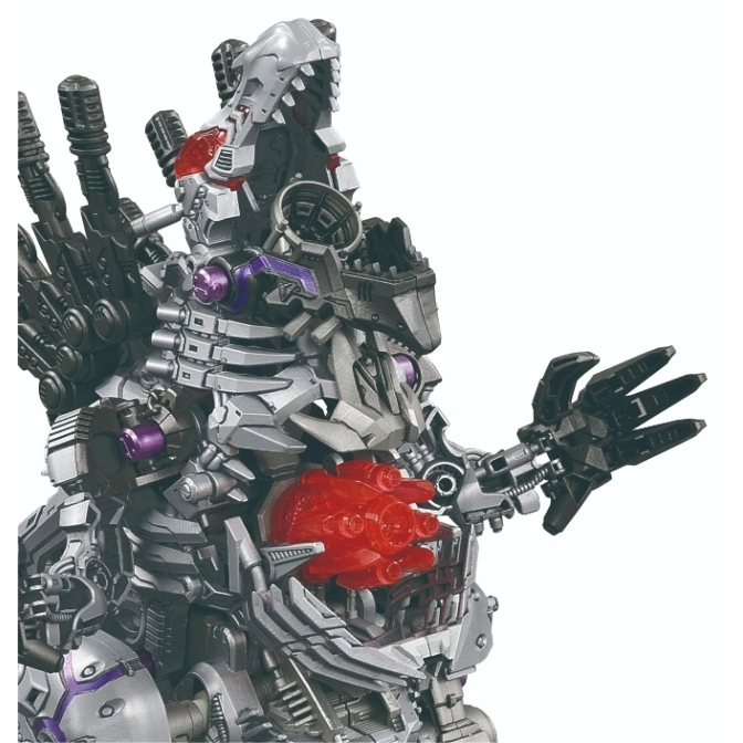 Mechagodzilla action figure with red and purple accents, detailed mechanical design.