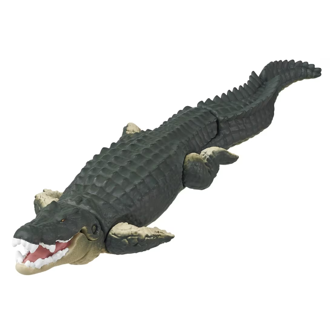  Toy crocodile with open mouth, showing teeth and textured skin.