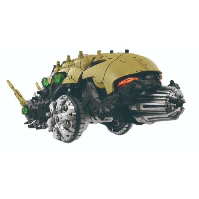  Zoids Dark Horn toy with yellow armor, silver wheels, and green accents.