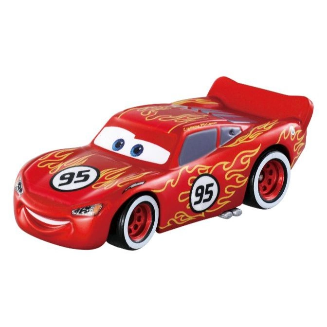 Red toy car with number 95 and flame decals.