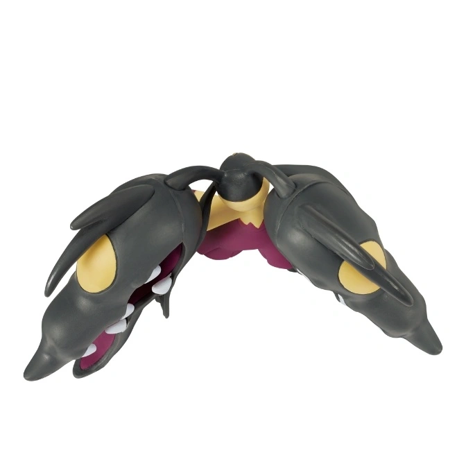  Hydreigon toy with three heads, black bodies, and yellow accents.