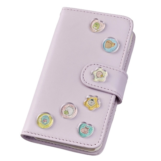 Lavender phone case with Sumikko Gurashi character charms.