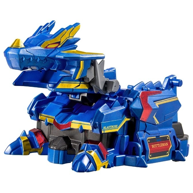  Blue Bottlman Blast Boss toy with dragon head and gold accents.