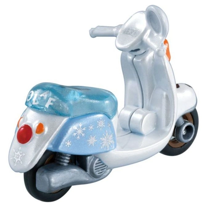  Olaf-themed toy scooter with snowflake details and blue seat.