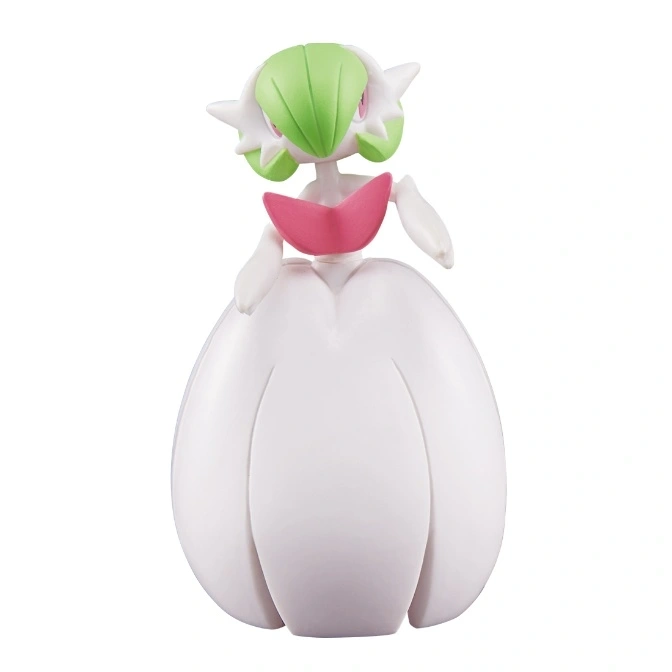  Gardevoir figurine with green headpiece, pink chest, and white dress.