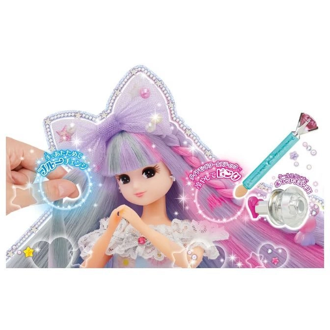  Doll with color-changing hair, styling tools: diamond applicator, stamp. Hand changing hair color.