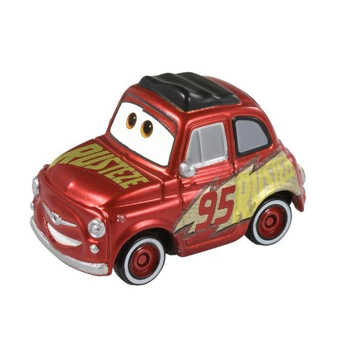 Red toy car with 'Rust-eze' and '95' markings, resembling a character from the 'Cars' movie.