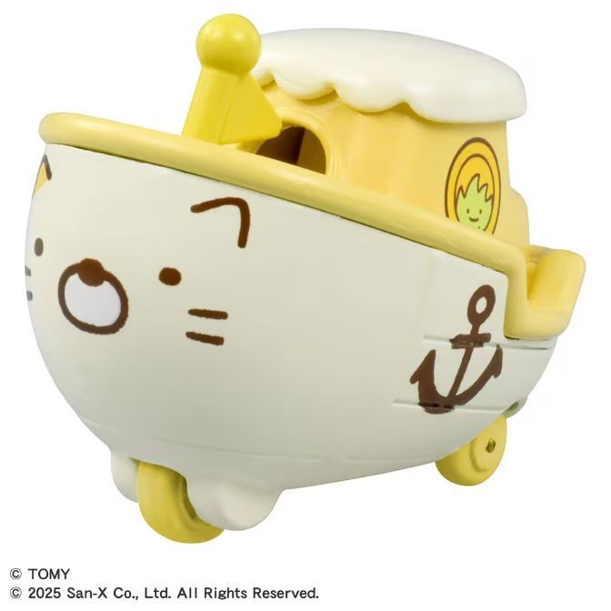 Rilakkuma boat toy with wheels, featuring a cute bear face and anchor design.