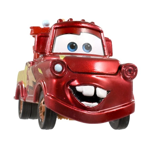  Red Mater toy car with buck teeth and blue eyes.