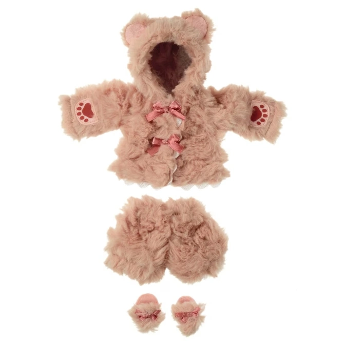  Pink teddy bear costume set: hooded jacket, shorts, and slippers with bows.