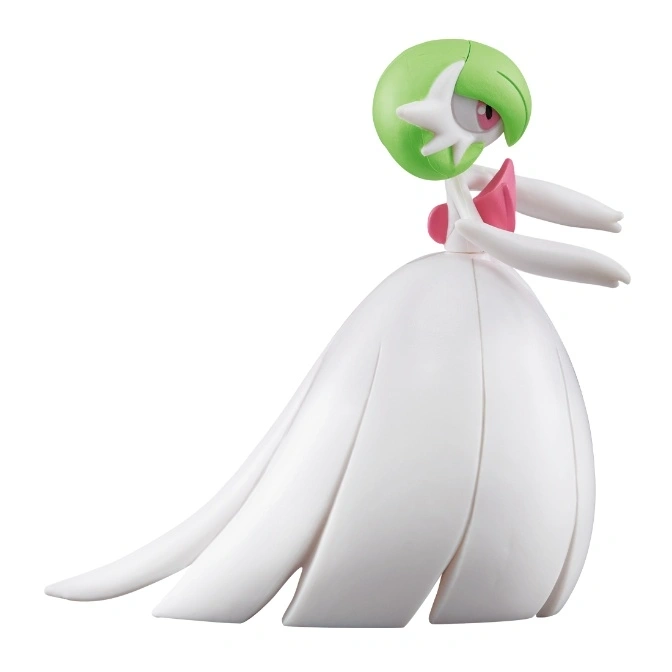  Gardevoir figurine with green head, pink accents, and a flowing white dress.